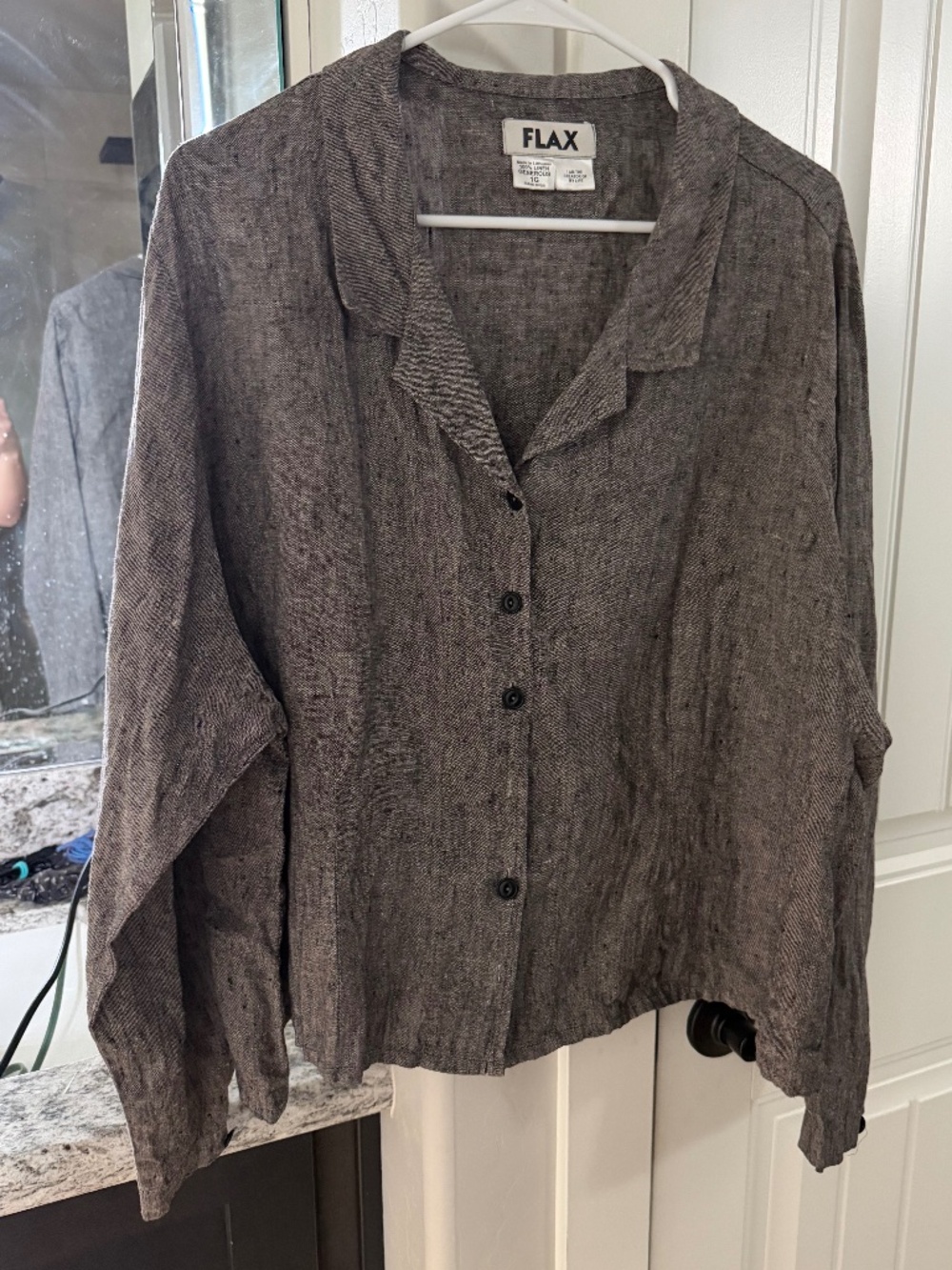 FLAX 100% Linen Button Front Top X1/1G Generous Brown Made in Lithuania